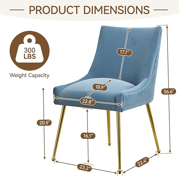 Velvet Dining Chairs Set of 6 Gold LegsUpholstered Velvet Accent Chairs Pleated Back Design &amp Gold Pull Handle Mid Century Modern Chairs for Dining/Kitchen/Living RoomLight Blue