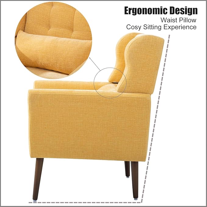 Modern Accent Chair&ampWingback Chair&ampLiving Room Chairs ComfySmall Arm Chair&ampClub Chair&ampSide Chairs for Living RoomSingle Chairs Living Room with Waist Pillow for Small SpaceOffice (Y