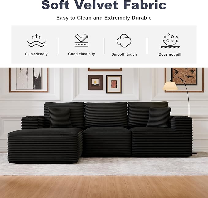 104 Modular Sectional Sofa with L-Shape Chaise Modern Upholstered Cloud Couches for Living Room Bedroom No Assembly Required Black