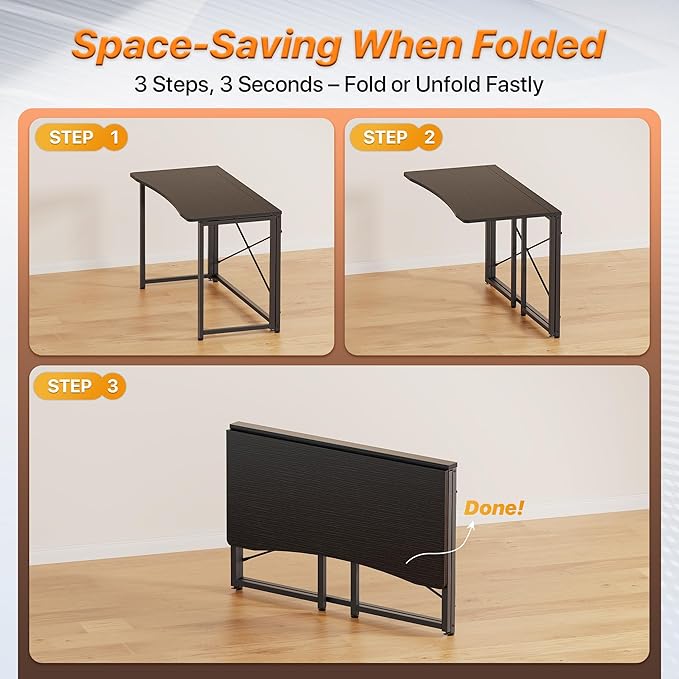 Huuger Folding Desk for Small Spaces 39.3 Inch Foldable Computer Table for Home Office Study Bedroom Dorm Space Saving Small Writing Work Office Computer Desk Easy to Fold Black