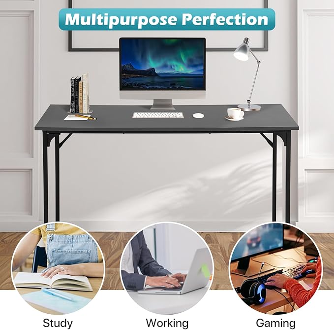 Dkelincs 40 Inch Small Computer Desk Home Office Desk Writing Desk Modern Simple Style Study Work Table with Metal Frame Easy Assembly Adjustable Feet Water-Resistant Scratchproof Surface Black