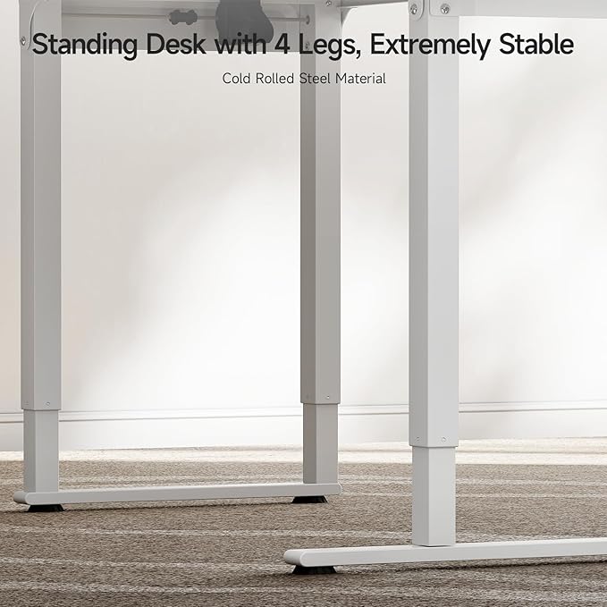 ONBRILL L Shaped Standing Desk 71x43 Inches Electric L Stand Up Desk with 4 Legs Dual Motor and Memory Controller Adjustable Height from 28-46 Inches for Home and Computer Workstation White