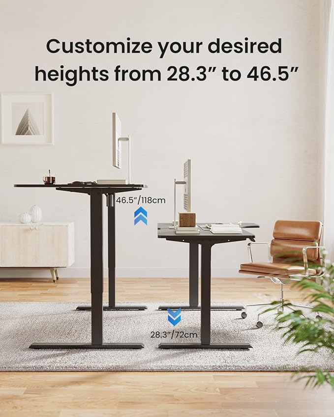 FEZIBO L Shaped Electric Corner Standing Desk 55×32 inch Home Office &amp Computer Height Adjustable Table with 4 Memory Height Settings Ergonomic Sit and Stand Desk with Splice Board Black Top