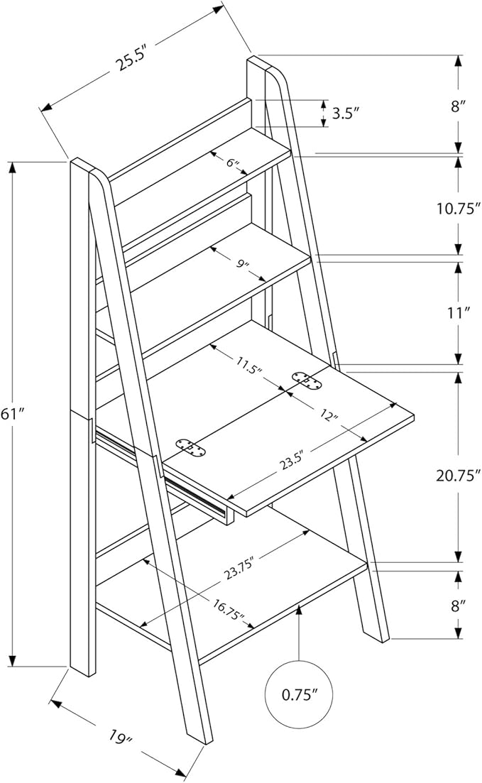 Monarch Specialties Ladder Desk-Bookcase-Wall Bookshelf-Stand Shelf 61 H Dark Taupe