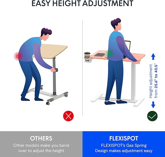 FLEXISPOT Mobile Standing Desk with Wheels Pneumatic Laptop Desk Rolling Computer Cart Movable Height Adjustable Small Sit Stand Computer Workstations Home Use（31.5 W x 17.7 DPink