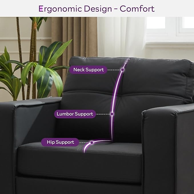 TYBOATLE Accent Chair Comfy Black Faux Leather Living Room Chair Reading Oversized Accent Chairs Tufted Mid Century Modern Arm Chair Wide Armchair for Office Bedroom Lobby