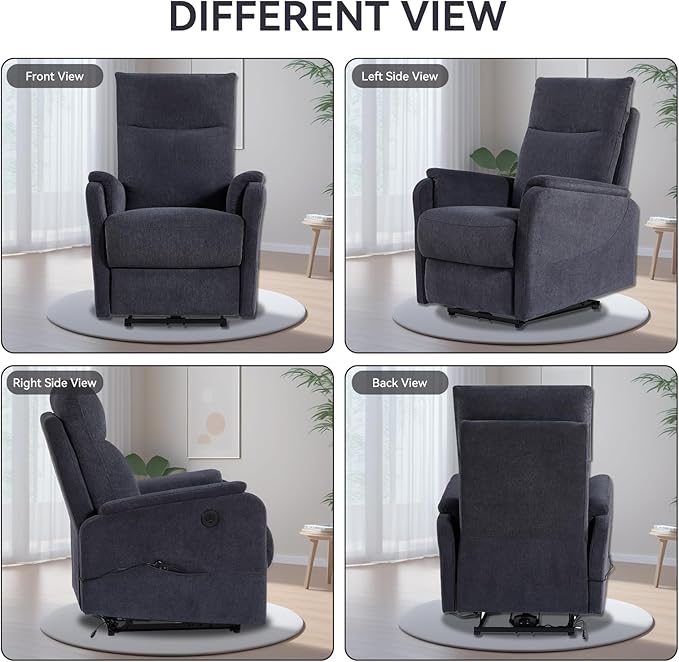 Electric Power Recliner Chair with USB PortFabric Single Sofa Seat Chair Home Theater Seating with Recliner FunctionErgonomic Lounge Chair (Bluish Grey-Massage Compact Design)