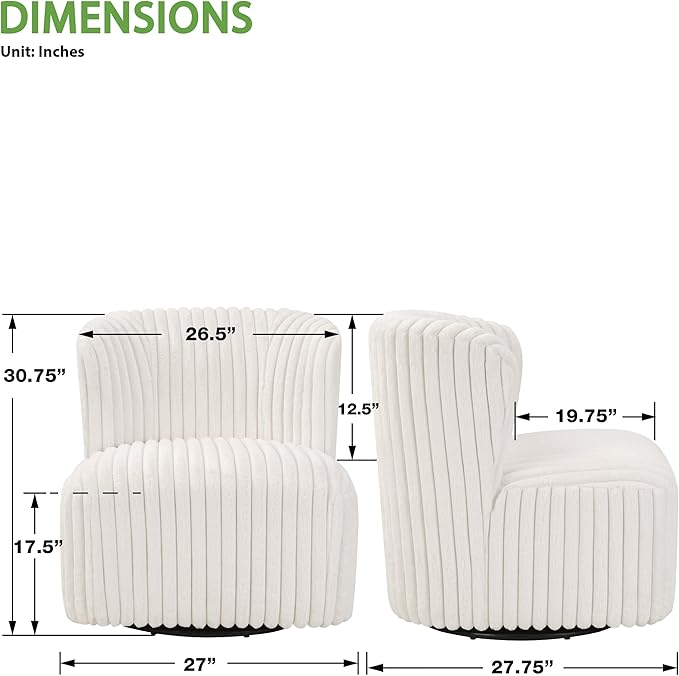 OSP Home Furnishings Lucia Modern Barrel Swivel Accent Chair White Cord Fur Fabric