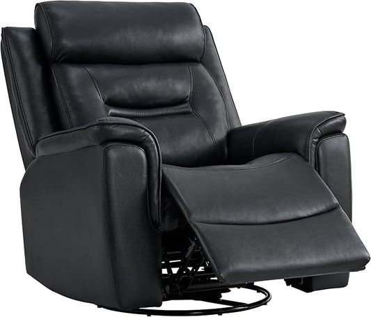 Leather Recliner Chair 360° Swivel Rocker for Adults Manual Rocking Reclining Chair with Adjustable Backrest Footrest for Living Room Bedroom Home Theater Seating