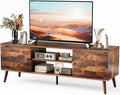 Sweetcrispy TV Stand for 55 60 inch TV Modern Mid Century Entertainment Center with Storage Media Console Table 2 Cabinet Soft Hinge Handle Door Wooden Living Room Office Furniture Rustic Brown