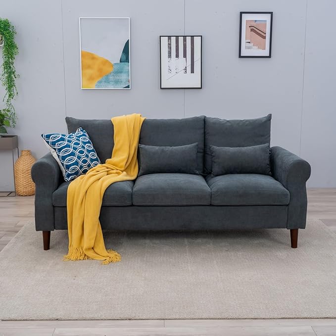 Panana 2 3 5 6 Seater Upholstered Sofa Couch Linen Fabric/Artificial Leather L Shaped Corner Sectional Loveseat Ottoman Modern Living Room Sofa (Gray Linen 3 Seater)