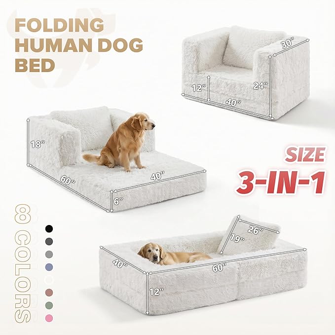 HABUTWAY Convertible Sofa Bed 3-in-1 Futon Sofa Bed with Pillow Foldable Pull Out Floor Sofa Bed with Removable Cover Plush Boneless Couch for Living Room/Bedroom/Dorm(TwinWhite)