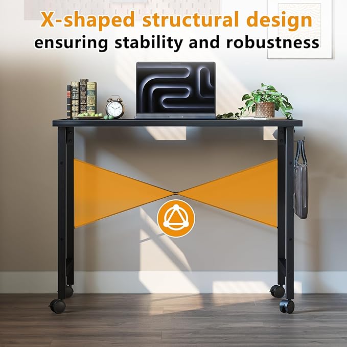 Grandder Rolling Computer 40 inch Desk with Wheels Wroking Small Desk for Living Room Modern Simple Style Table for Home Office Study Writing Table Caster Black 40 inch