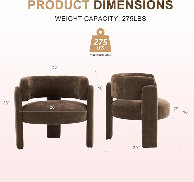 Modern Accent Barrel ChairMid Century Single Armchair with Curved Backrest Upholstered Side Reading Chair with 3 Legs Comfy Sherpa Chair for Bedroom Home Office Living Room (Brown)