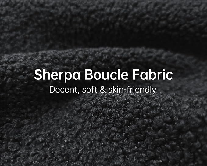 Morden Fort Sherpa Boucle Chair Single Tilted Modern Wood Chair with Thick Cushion Comfortable Lumbar Pillow Armless Reading Accent Chair Compatible with Sofa Set Couch for Living Room Black