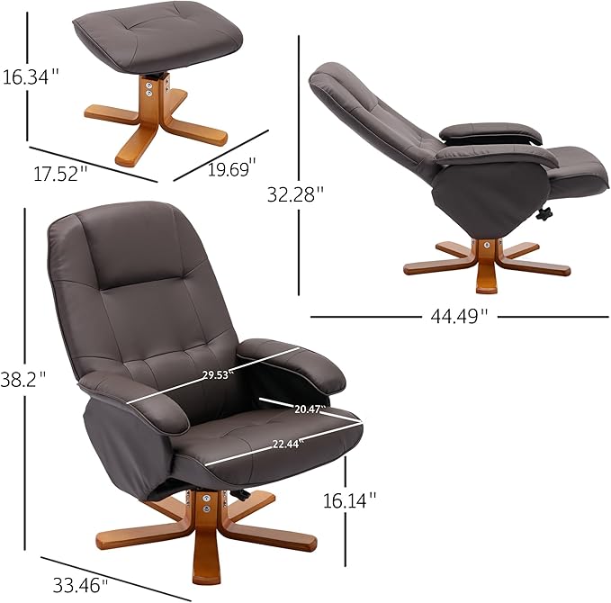 Recliner Chair with Ottoman Swivel Recliner Chair with Wood Base for Livingroom Bedroom Faux Leather BeigeGrey
