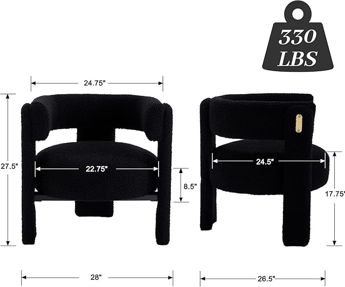 Wahson Modern Barrel Accent Chairs Set of 1 | Boucle Upholstered Armchair Single Sofa Chair Side Chair Reading Chair Living Room Chair | Three Legs Black Sherpa