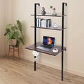 2-Shelf Wall Mount Desk Laptop Desk with Shelves Modern Computer Writing Table with Power Strip for Work Platform Ladder Desk Shelf Desk Industrial Desk 72 Inch Height Brown Black