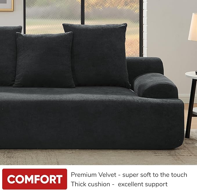JOYBASE 110 Modular Sectional L-Shaped Cloud Couch Minimalist 4 Seat Couch with Deep Seat Left Facing Chaise for Living Room Office No Assembly Required (Black)