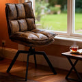 KEEZY Mid-Century Modern Accent Chair Set of 2 Cat-Scratch Leather Vanity Chair with 360° Auto Return Swivel High Density Padding &amp Metal Legs Ideal for BedroomLiving Room andHome Office（Brown