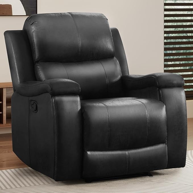 CANMOV Manual Recliner Chair Set of 2 Classic Faux Leather Recliner Chair with Overstuffed Arms and Back Manual Single Sofa with Concealed Cup Holders Black