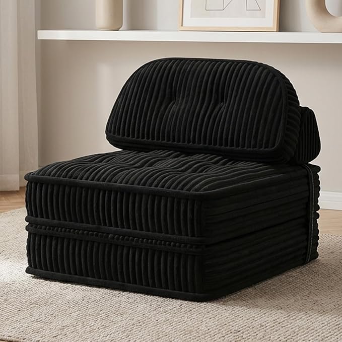 Foldable Sofa Bed in A BoxPortbale Compressed Chair BedCorduroy Convertible Twin Sleeper ChairFull Foam Fold Out Chaise Lounge for Living RoomBedroomApartment (Black)