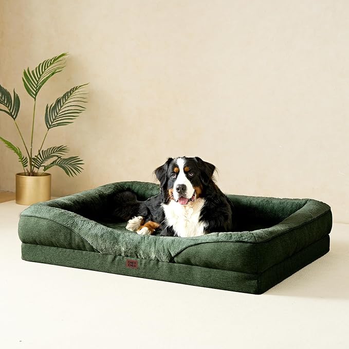 EHEYCIGA Orthopedic XXL Dog Bed for Large Sized Dog 52x41x8 Inch Extra Large Memory Foam Dog Couch Bed with Sides Waterproof Liner &amp Washable Removable Cover Bolster Pet Sofa Dark Green