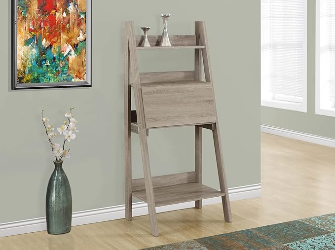 Monarch Specialties Ladder Desk-Bookcase-Wall Bookshelf-Stand Shelf 61 H Dark Taupe