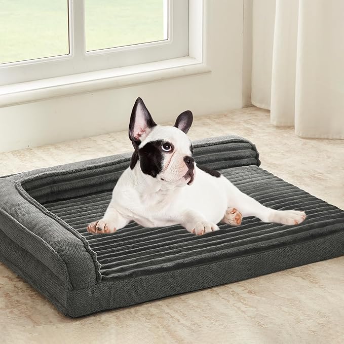 WINDRACING Orthopedic Dog Beds for Small Dogs Waterproof Egg Foam Dog Sofa Bed with L Bolster Sides Washable Small Pet Bed with Removable Cover &amp Non-Slip Bottom 30 x 20 inch Gray