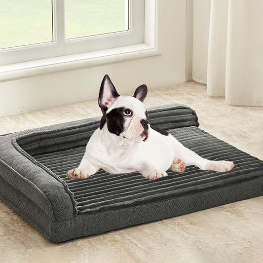 WINDRACING Orthopedic Dog Beds for Small Dogs Waterproof Egg Foam Dog Sofa Bed with L Bolster Sides Washable Small Pet Bed with Removable Cover &amp Non-Slip Bottom 30 x 20 inch Gray