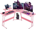 51 Inch L Shaped Gaming Desk Corner Computer Desk with Detachable Monitor Stand for Home Office Learning Gaming WorkstationPink