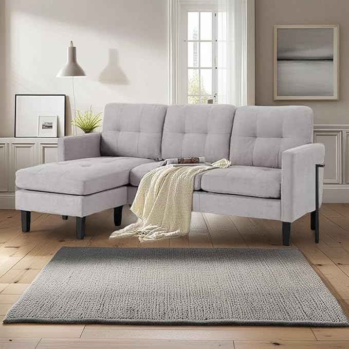 L Shaped Couch Convertible Sleeper Sofa with Reversible Chaise Sectional Couches with Storage Ottoman for Living Room Comfy Couches with Reversible Chaise for Apartment Light Gray