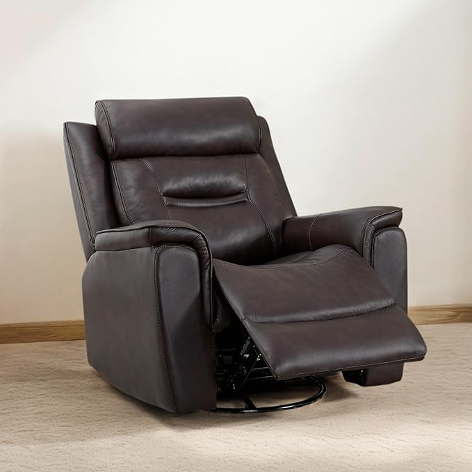 Leather Recliner Chair 360° Swivel Rocker for Adults Manual Rocking Reclining Chair with Adjustable Backrest Footrest for Living Room Bedroom Home Theater Seating
