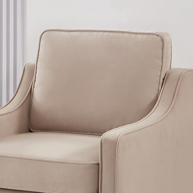 Velvet Upholstered Accent Chair Single Seat Sofa with Wooden Legs Modern Armchairs for Living RoomBedroom and OfficeTaupe