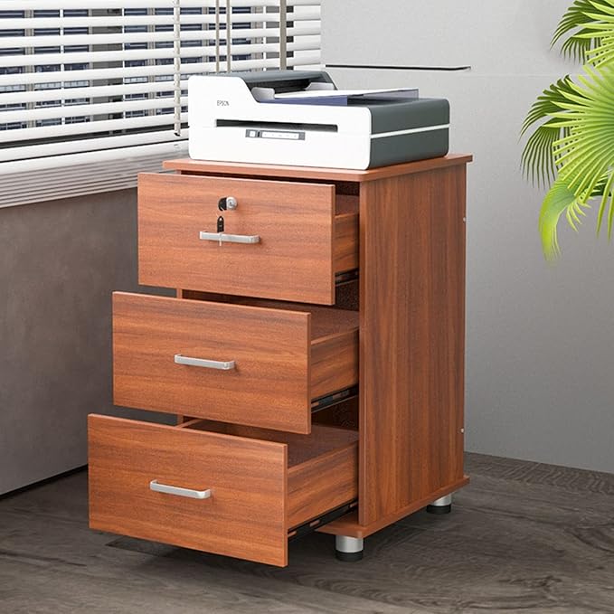 Desktop Storage Box with Drawers - Mobile File Cabinets for A4 Size Office Supplies Storage Box Wooden Nightstand Office Document Cabinet Storage CabinetC