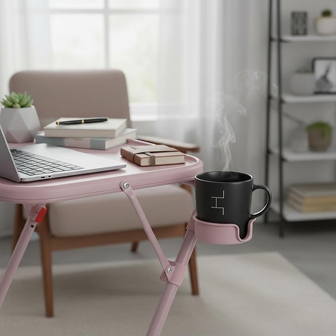 Homy Casa Adjustable Z Shaped Study Desk with Cup Holder Space Saving Portable Laptop Foldable Table for Home Office Living Room &amp Bedroom Sturdy Metal Frame &amp PP Top Black (4PCS-Pink)