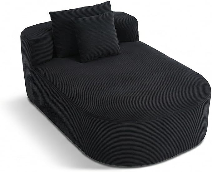 46 Chaise Lounge Chair Indoor Cloud Sleeper Sofa Bed with Pillows Corduroy Upholstered Sofa Couch for Living Room Apart No Assembly Required Black