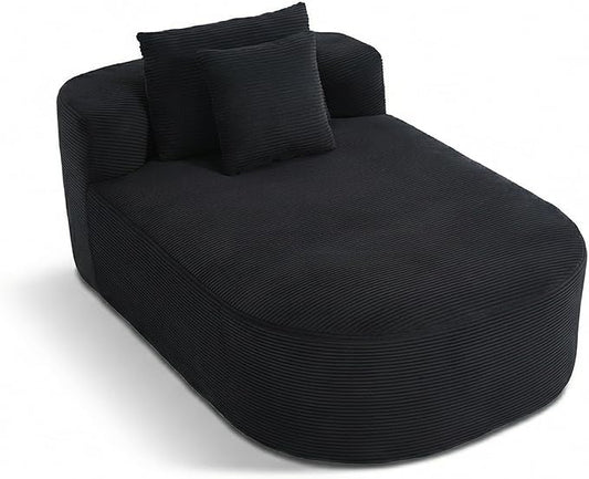 46 Chaise Lounge Chair Indoor Cloud Sleeper Sofa Bed with Pillows Corduroy Upholstered Sofa Couch for Living Room Apart No Assembly Required Black