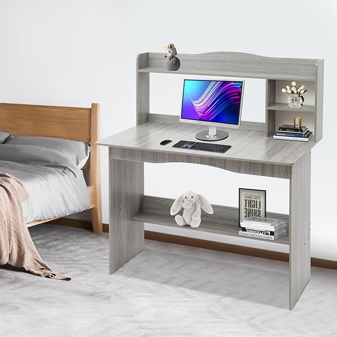 Home Office Desk with Bookshelf Laptop Desk Writing Study Desk for Small Space Bedroom Dormitories Schools 39x13x47 Inch