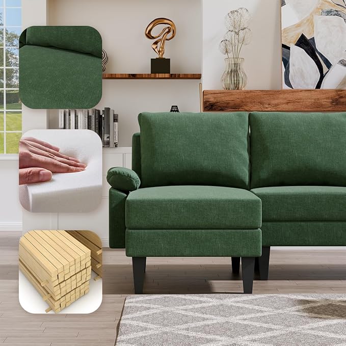 115 Inch Modular Sectional Sofa with Storage Ottoman Modern L-Shaped Sectional Couch with Chaise Chenille Couch for Living Room Apartment or Small Spaces Green