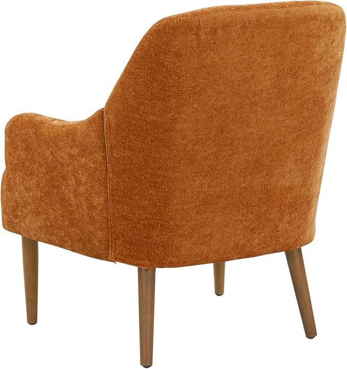 Chenille Armchair Modern Style Accent Chair with Wood Legs Comfy Design for Living Room Bedroom Office Orange