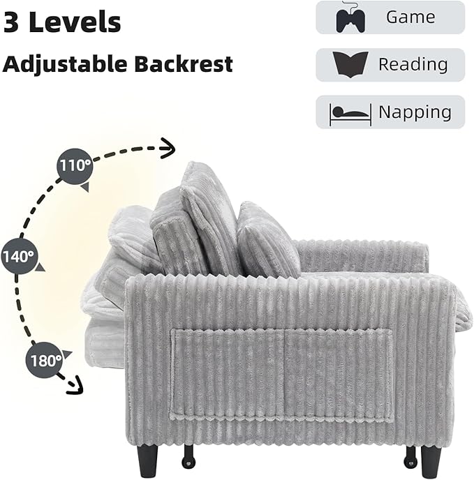 32 Wide Convertible Sleeper Chair with Pull Out Bed 3-in-1 Single Sofa Bed Adjustable Backrest &amp Side Storage Pocket | Space-Saving Couch for Small Spaces Living Room &amp Bedroom(Gray)