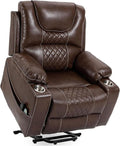 Oversized Power Lift Recliner Chair for Big and Tall 400 LBS Dual Motor Electric Recliner with Heat &amp Massage Zero Gravity Leather Sofa Chair for Living Room Home Theater Brown