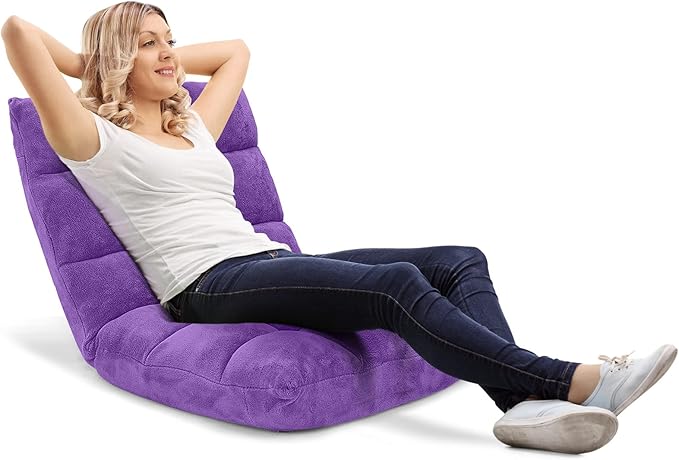 KOMFOTT 14-Position Adjustable Padded Gaming Sofa Chair with Back Support - Folding Lazy Lounge Meditation Reading Living Room and Video Gaming Chair in Purple