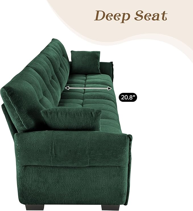 Leyu&ampHafort Modular Sectional SofaCloud Sectional Couch with Deep SeatModern Modular Couch with Movable OttomanChenille Sofa with Throw Pillows for Living RoomBedroom (142-4 SeaterGreen)