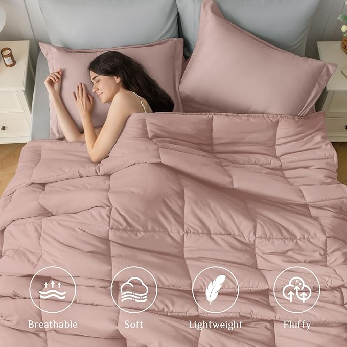 JOLLYVOGUE Twin XL Comforter Set Ultra-Soft Bed in a Bag Twin XL Size 5 Pieces Oeko-TEX Certified Bedding Set with Down Alternative Comforter Sheets Pillowcases &amp Shams Pink &amp Light Grey
