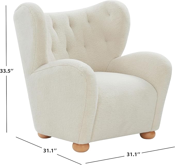 SAFAVIEH Couture Collection – Galloway Faux Shearling Wingback Accent Chair Beige Teddy Upholstered Lounge Seating (SFV5139C)