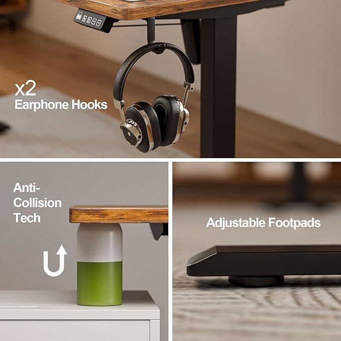 Grandder L Shaped Standing Desk Adjustable Height Electric Standing Corner Desk 63 Inch Sit Stand Computer Table with Splice Board Rustic Brown