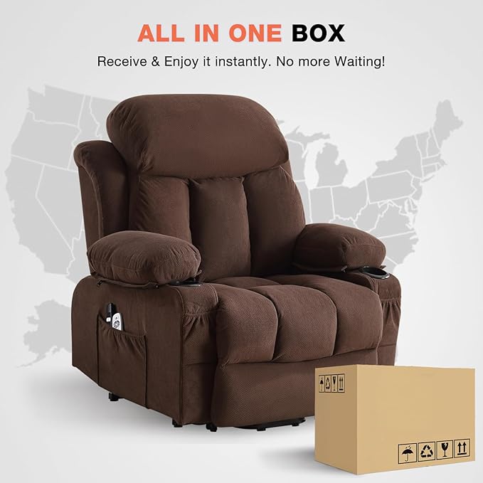 Power Lift Recliner Chair for Elderly with Vibration Massage and Lumbar Heating Electric Lift Recliner Single Sofa with Side Pocket Two Cup Holders and USB Charge Port for Living Room