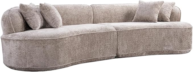 114-Inch Curved Boneless Sofa Couches Compressed 4-Seat Foam Couch for Living Room Bedroom Boneless Modular Cloud Sofa Curved Floor Couch with 4 Pillows No Assembly